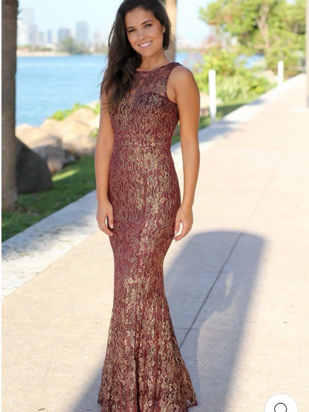 Sleeveless Burgundy Lace Mermaid Evening Dress